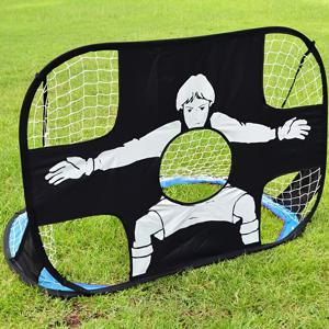 TEMU 나일론 타겟 넷이 있는 접이식 축구 골 - 성인용 휴대용 실내/실외 훈련 골, 뒷마당, 놀이터 - 레드/블루/블랙 디자인, 내구성 있는 구조, 놀이적인 디자인, 축구 골 넷, 놀이터 장비