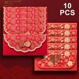 TEMU 10개 전통 중국 빨간 봉투, 우아한 홍보 돈 선물 파우치, 껍질과 봉인 클로저, 설날, 결혼식 & 생일용 종이 재료, 기프트 카드 봉투