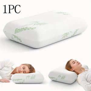 TEMU 1개/2개 부드러운 두부 베개 - 탈착 가능한 커버가 있는 대나무 잎 침대 베개, 저자극성 & 알레르기 방지, 등/옆/배 자는 사람을 위한 인체공학적 목 지지, 대나무 프린트 베개커버 (그린/화이트) - 사계절 침대 액세서리