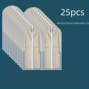 TEMU 25팩 지퍼형 의류 보관백 - 내구성 강한 투명 방진 및 방수 플라스틱 옷 커버, 지퍼 클로저, 재사용 가능한 옷걸이 옷장 보관용 (코트, 정장, 드레스, 셔츠 다양한 사이즈 호환)