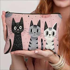 TEMU 1pc 귀여운 고양이 메이크업 가방 - 여행, 출장, 피트니스, 캠핑을 위한 다기능 휴대용 화장품 파우치, 고양이 애호가를 위한 완벽한 선물, 혼합 색상, 폴리에스터 소재, 고양이 애호가 선물