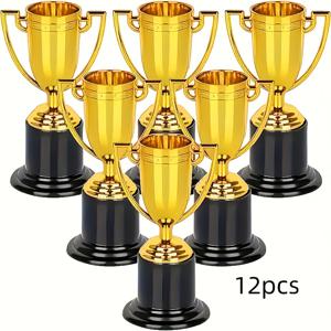 TEMU 12개 골드 & 미니 트로피 컵 - 파티, 행사 및 대회용 플라스틱 어워드, 휴일 & 축제 장식, 파티 어워드 트로피에 적합 | 우아한 트로피 디자인 | 할로윈, 크리스마스 행사 & 파티 용품 할로윈&크리스마스용 내구성 좋은 플라스틱