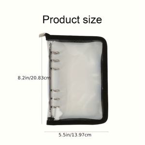 TEMU 부드러운 PVC 커버, 6링 바인더 시스템으로 예산 현금 봉투를 사용할 수 있는 블랙 A6 지퍼 바인더, 리필 가능 노트 다이어리를 포함한 지퍼형 플래너 정리함