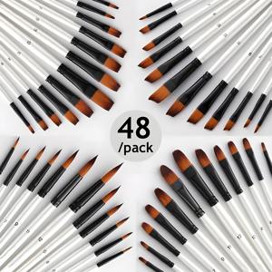 TEMU 48개입 고급 나무 흰색 손잡이 및 나일론 모발 아트 페인트 브러쉬 팩 (점, 납작, 필버트, 각형 모양 포함), 수채화, 유화 및 아크릴 페인트에 적합, 디테일 페인팅에 이상적이며 A에게 이상적인 크리스마스 선물
