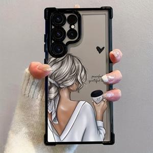 TEMU 갤럭시 S25 S24 S23 S22 S21 FE 울트라 플러스 4G 5G용 어반 여성 커피 폰 케이스, 방탄 투명 소프트 백 커버