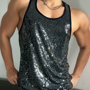 TEMU 남성용 시퀸 조끼, 남성용 신축성 조끼