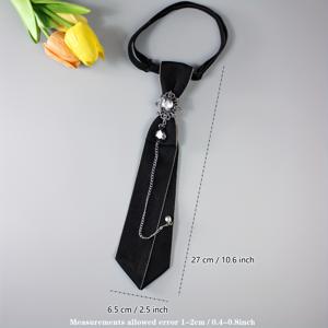 TEMU 1pc 우아한 여성용 넥타이 - 블랙과 금색 체인 디테일, JK 유니폼용 다용도 레트로 스타일, 반짝이는 직물, 기계 세탁 가능, 캐주얼 또는 정장적인 기회에 완벽한 스타일리시 액세서리 | 빈티지 스타일 넥타이 | 내구성 있는 직물
