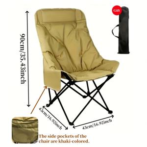 TEMU 야외 캠핑, 바베큐, 피크닉을 위한 휴대용 접이식 달 의자 - 안정적인 구조, 통기성이 좋은 메쉬 소재, 포켓이 있는 접이식 디자인으로 쉽게 보관할 수 있는 의자, 낚시, 해변 투어, 가족 모임, 그림 스케치에 이상적인 의자, 캠핑 액세서리
