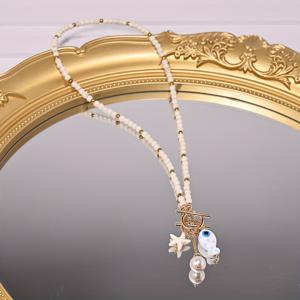 TEMU 바다 매력 목걸이, 세라믹 물고기 & 펜던트, 인조 터키석 비즈 & 참 - 해변 휴가용 해양 주얼리, 일상 착용 (도금 없음)