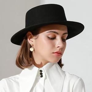 TEMU 2D 플랫 - 1pc 우아한 여성 플랫 탑 페도라 모자 - 블랙 영국 스타일 재즈 캡, 경량 및 통기성 폴리에스테르, 공연 및 일상 착용에 완벽, 통기성 페도라 모자|영국 스타일 모자|경량 모자