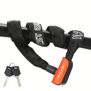 TEMU 웨스트 사이클링 울트라 보안 자전거 체인 락 - 중고급, 절도 방지 3A 스틸, 검은색 및 오렌지, 2개의 열쇠 포함, 도로 및 산악 자전거에 적합, 감사절에 완벽합니다.