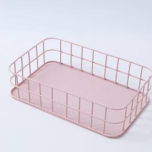 TEMU 핑크 노르딕 스타일 메탈 메쉬 데스크탑 정리 바구니 - 화장품, 간식 및 주방 필수품을 위한 다용도 중공 디자인 보관 트레이, 완벽한 선물 아이디어, 선반 바구니