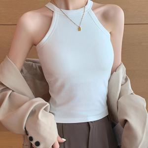 TEMU 단색 여성용 민소매 캐미솔 탱크탑, 여름용 노백 넥 스트랩 란제리