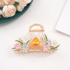 TEMU 만화 상어 & 꽃 헤어 클립 - 주석 합금, 밝은 오렌지 & 핑크 꽃, 녹색 잎, 파티 & 정장 행사에 완벽한 헤어 액세서리 | 재미있는 액세서리 | 내구성 있는 헤어 클립, 헤어 클립