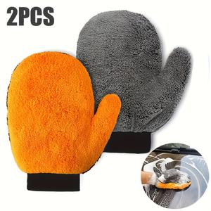 TEMU 2개 울트라 소프트 마이크로화이버 차량 세차용 장갑 - 스크래치 방지, 내부 및 외부 청소용 이중 목적, 인체공학적 디자인, 밝은 노랑 & 회색, 폴리에스터 소재, 자동차 디테일링 액세서리 | 듀얼 컬러 디자인 | 플러시 질감, 차량 청소 용품