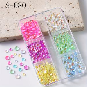 TEMU 컬러풀 머메이드 비즈 네일 아트 라인스톤 - 혼합 사이즈 반원형 플랫 바텀 마카롱 디자인과 무지개빛 환상 컬러 버블 효과 매니큐어 & 페디큐어 장식용, 페디큐어 액세서리 | 라인스톤 장식, 메르메이드 데코