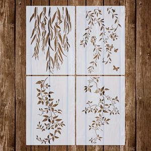 TEMU 봄 예술 및 DIY 공예용 자연 영감 템플릿 4개 팩 - 버드나무 잎사귀, 덩굴, 나비 및 가지가 있는 재사용 가능한 PET 수제 스텐실 - 색상의 PET 소재 패브릭, 캔버스, 목재 벽 및 가구 장식에 완벽함, DIY 공예 템플릿 |아트 템플릿 |복잡한 패턴과 공예 템플릿은 재사용 가능합니다