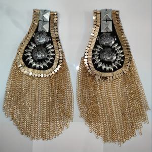 TEMU DIY 의류 액세서리용 빈티지 스타일 태슬 어깨 패드 2개 세트 - 골든 체인 & 메탈릭 악센트, 의상, 파티 또는 패션 프로젝트에 완벽, 의상 장식|빈티지 디자인|내구성 있는 패브릭 패드, 의상 액세서리