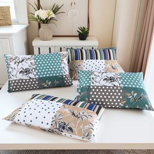 TEMU 2개 브러시드 소프트 베이지 친화적 베개커버 - 기하학적 꽃무늬 & 물방울 무늬, 틸 블루/베이지, 세탁기 사용 가능 침구 (속지 미포함), 고급 침대 액세서리, 모던 베개 커버, 하이엔드 마감