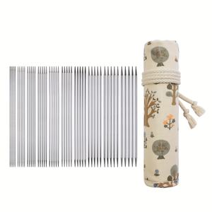 TEMU 케이스에 담긴 50개 스테인리스 스틸 뜨개질 바늘 세트, 길이 7.87인치. 이 제품은 더블 포인티드 바늘과 롤 가방이 함께 제공되며, 스웨터 및 양말 뜨개질에 적합합니다. 이 키트에는 초보자에게 적합한 실 바늘과 직선형 싱글 포이가 포함되어 있습니다.