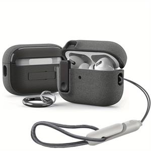 TEMU 에어팟 프로 2세대용 충격 방지 헤비 듀티 보호 케이스 - 하드 쉘 TPU 커버 및 스크래치 방지 기능, 보안 잠금장치 & 브레이디드 랜야드 포함 (그레이), 여행 액세서리 | 모던 디자인 | 열가소성 소재 제작, 에어팟 케이스