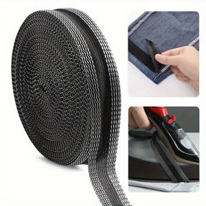 TEMU 32.8피트 블랙 아이언온 헴밍 테이프 1개 - 강력한 폴리에스터 및 핫멜트 접착제, 조절 가능한 길이, 청바지, 스커트, 가방, 베개용 - 모든 종류의 직물에 적합한 내구성 있는 패브릭 엣지 테이프