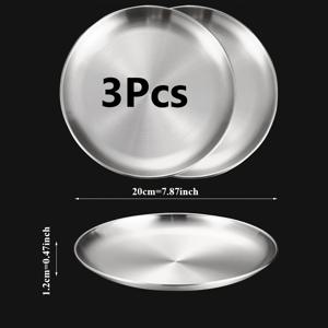 TEMU 스테인레스 스틸 매트 메탈 저녁용 접시 - 3pcs 세트, 가정용 라운드 접시 다용도 서양 음식, 과일 및 디저트 접시, 주방, 바베큐 및 캠핑에 적합