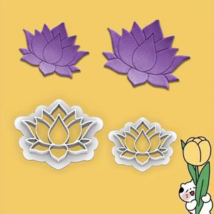 TEMU 2pcs 로터스 플라워 폴리머 클레이 커팅기 - 귀걸이 및 펜던트 디자인 | 로터스 플라워 디자인 | 내구성 있는 플라스틱 몰드 클레이 커팅기 키트 | 봄과 여름 부활절 테마 | DIY 수제 귀걸이 보석 만들기 빈 공간 세부 디자인에 완벽