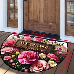 TEMU 로즈 플로럴 프린트가 있는 빈티지 스타일 웰컴 매트, 세탁기 사용 가능 및 미끄럼 방지 기능, 정원, 마당, 발코니 및 파티오에 적합 | 거실, 침실 및 주방을 위한 반원형 홈 데코 선물.