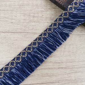 TEMU 2.2 야드 네이비 블루 에스닉 직조 레이스 브레이드 프린지 트림 리본, 골든 액센트 - 의류, 커튼, 베개 및 홈 데코 액세서리용 다용도 DIY 공예 리본, 옷 장식, 복잡한 땋은 스타일