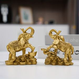 TEMU 인조 브론즈 코끼리 레진 피규어 2개, 실내용 코끼리 장식, 테이블 장식, 작은 코끼리 레진 장식품.