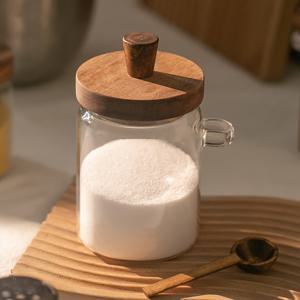 TEMU JAR KINGDOM 15 온스 400 밀리리터 600 밀리리터 투명한 둥근 유리 보관용 주전자, 나무 뚜껑과 숟가락이 있는, 밀가루와 곡물 보관을 위한 주방에서 가정용 식품 보관에 적합합니다.