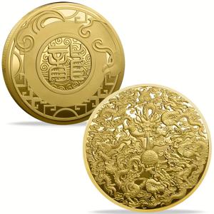 TEMU 1개 용 행운의 도전 코인 - 골든 마감 철제 수집품, 복잡한 신화적 드래곤 디자인, 힘과 좋은 운의 상징, 집이나 사무실을 위한 내구성 있는 장식 선물, 화려한 패턴의 드래곤 주얼리