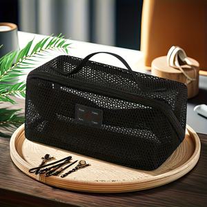 TEMU (3가지 색상 선택) 대용량 메쉬 화장품 가방 - 고품질, 통기성이 좋은 여성용 여행용 화장품 보관 가방, 다층 구조, 화장품 여행용 가방