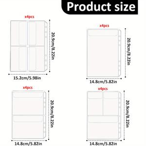 TEMU 16개 클리어 PVC 바인더 인서트, A5 사이즈 6링 지퍼 문서 보관 가방, 방수 노트북 정리기, 6링 바인더용 느슨한 잎 가방, 사무용품 및 액세서리