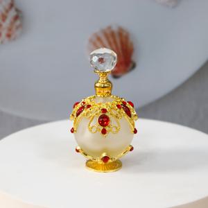 TEMU 아랍 스타일 향수병, 핸드메이드 레드 보석 장식 - 두바이 아랍 향수 바이알, 리필 가능한 에센셜 오일 용기, 휴대용 향수, 문화 선물 (빈 병, 오일 미포함) 홈 & 여행 데코, 중동 스타일