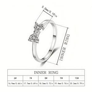 TEMU 1개 여성용 우아한 하트 리본 디자인 세 갈래 큐빅 합성 지르코니아 반지, 골드 도금 내구성 밴드 약혼 결혼식 일상 주얼리 선물, 웨딩 액세서리, 광택 마감|반지