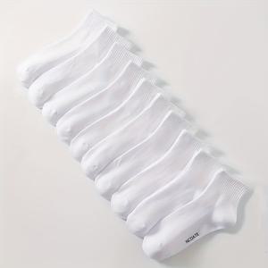 TEMU 10켤레 NCDATE 통기성 땀 흡수 발목 양말 - 레터 디자인, 블랙 & 화이트, 남녀공용, 체육관·캐주얼·오피스·액티브 라이프스타일, 심플 스타일, 부드러운 소재, 피트니스 애호가용