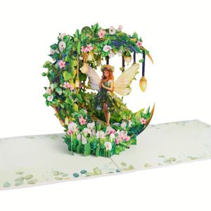 TEMU 1개 수제 3D 팝업 그린 페어리 가든 카드 - 섬세한 꽃과 파스텔 컬러, 결혼식, 어머니날, 생일, 기념일, 봄 축하, 선생님 감사, 파티 초대용 - 전기 불필요, 요정 정원 장식, 자연 테마 공예, 환상적인 초대장