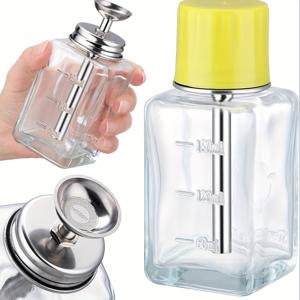 TEMU 6oz/180ml 유리 압착 펌프 디스펜서 병, 노란 뚜껑 - 튼튼한 금속 코어, 손톱 페인트, 메이크업, 스키incare용 누출 방지 디자인 - 측정 마킹이 있는 투명, 재사용 가능하고 청소하기 쉽습니다. 손톱 페인트 보관, 세련된 디자인, 튼튼한 구조