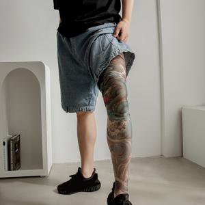 TEMU 남녀 모두에게 적합한 전신 레그 타투 스타킹, 색다른 프라자 꽃 무늬가 있는 일본식 사회적 우월한 360도 프린트된 타투 팬티후즈, 전통적인 행운의 구름과 코이 큰 꽃 타투 스타킹