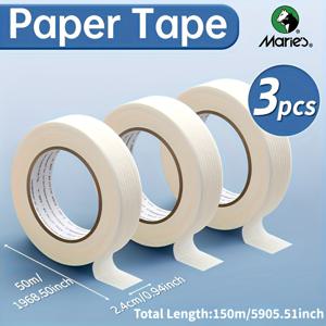 TEMU 마리 화이트 테이프 3팩 - 방수 접착 마스킹 테이프, 수채화 및 드래프팅, 프레임 작업용 (0.71인치 & 0.94인치 폭, 총 66피트/164피트) - 공예, 홈오피스, 예술 프로젝트에 이상적 - 성인 및 를 위한 미술 용품, 그림 도구, 일관된 너비