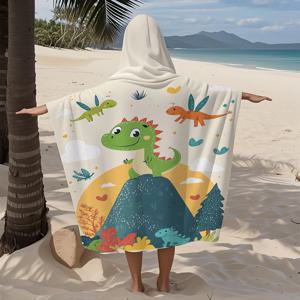 TEMU 1개 세트 3사이즈 카툰 공룡 패턴 마이크로화이버 후드 비치 타월, 초극세사 편안함, 빠른 건조, 연한 베이지 색상, 해변 및 수영장용, 착용 가능한 목욕가운, 완벽한 선물