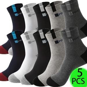 TEMU 5 쌍 남성 운동 양말 - 냄새 방지, 습기 방지, 통기성 미드 캘프 양말 - 러닝, 농구 및 스포츠용 - 단색 디자인, 폴리에스터 블렌드, 수건으로 세척 가능, 운동 양말 | 스포티 양말 | 습기 방지 양말, 땀 방지