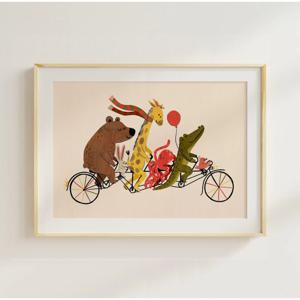 TEMU 1개 기발한 동물 자전거 퍼레이드 벽 아트 프린트 - 생동감 넘치는 기린, 곰, 악어, 토끼 캔버스 포스터, 액자 없음, 거실 침실 욕실용 모던 데코, 봄 가을 집들이 선물, 재미있는 디자인, 고급 잉크, 홈 데코레이터, 인테리어 소품|인테리어소품