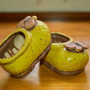 TEMU 2개 신발 모양 세라믹 화분 | 물받이 구멍이 있는 유광 다육이 화분, 데스크탑, 거실, 침실, 'S 방, 실내 및 실외 사용에 적합