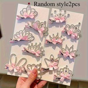 TEMU 2개 세트 하트 패턴 리본 장식 펫 헤어 클립 - 반짝이는 스톤 강아지 & 고양이 머리띠, 파티용 퍼피 그루밍 액세서리, 사진 촬영, 캐주얼 의상, 왕관 모양 클립, 보우 장식, 스톤 장식