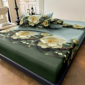 TEMU 3ps 9D 입체 꽃무늬 침대 시트 세트 - 편안하고 부드러움, 보풀 방지, 매트리스 보호 커버 포함, 2개의 베개 커버, 충전재 없음, 모든 계절에 적합, 가정, 호텔, 홈스테이, 거실용, 남녀공용, 싱글/더블 사이즈, 사계절 스타일, 주방 및 식당 공간에서도 범용 사용