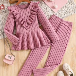 TEMU 소녀용 귀여운 프릴 중국 치파오 드레스 2세트 - 긴팔 상의 & 매칭 팬츠, 단색 전통 의상, 문화 행사, 사진 촬영용 - 세탁기 사용 가능 가을/겨울 의류, 큰 소녀용 2세트, 야외 활동에 완벽