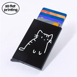 TEMU RFID 차단 자동 팝업 신용 카드 홀더 - 우아한 화이트 - 대용량 고양이 디자인 초슬림 메탈 사이드 푸시 지갑 (명함용) - 남녀를 위한 완벽한 크리스마스 선물|명함지갑